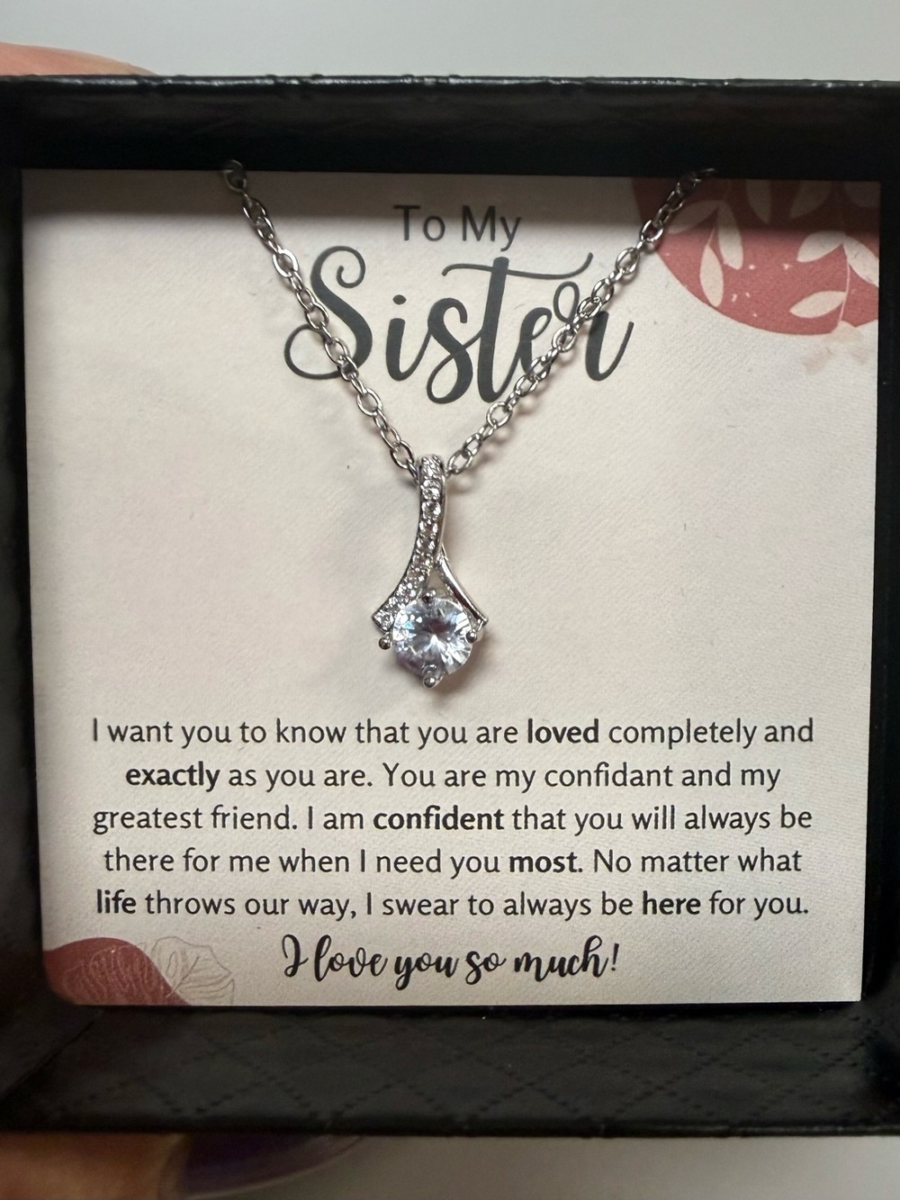 Sister Pendant Necklace - Silver Cubic Zirconia Gift